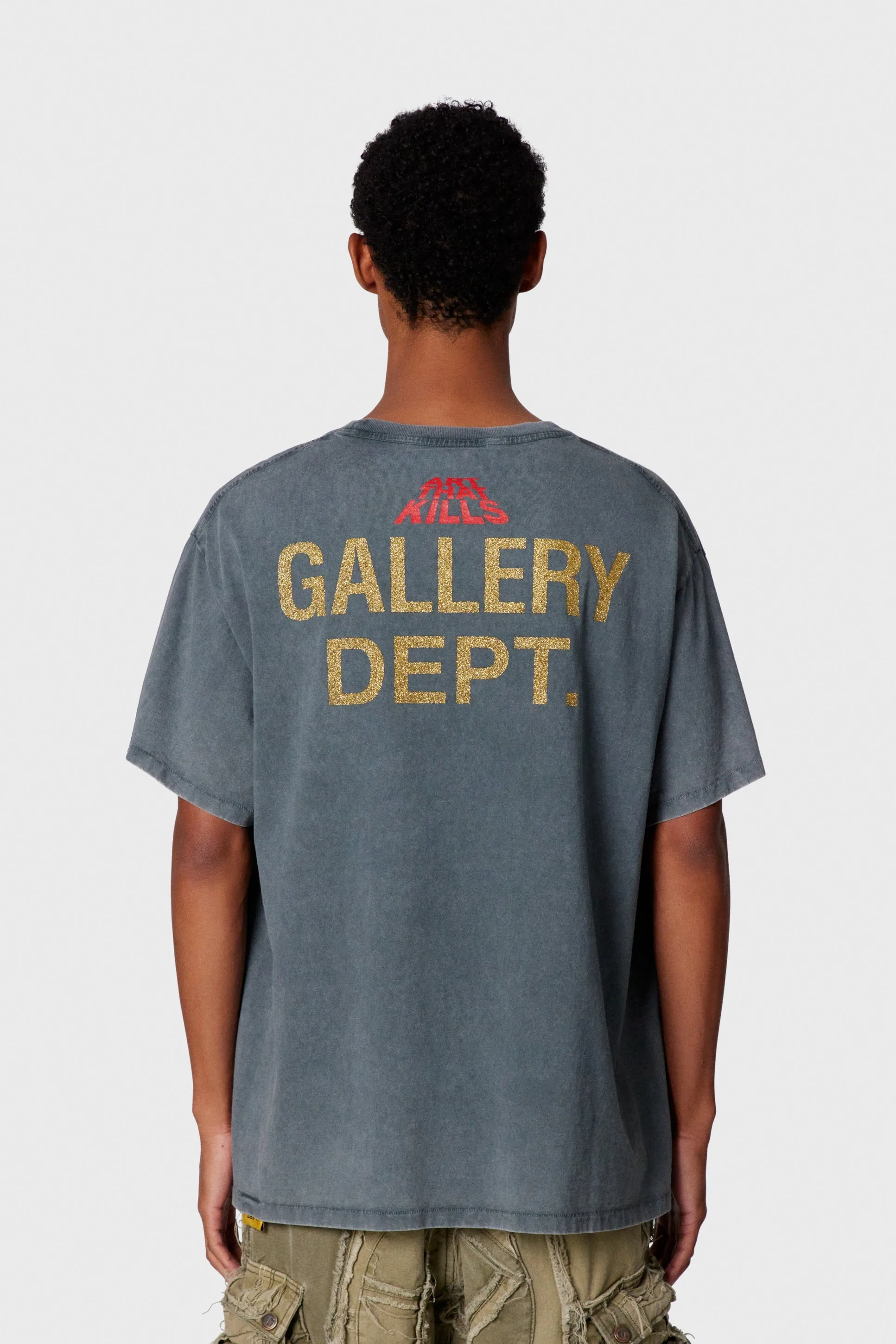 GALLERY DEPT. ATK NIGHT TEE/WALK ATK series latest model Bat skull glitter LOGO distressed TEE Washed black S-XL Garment dyeing Rewashed distressed Original consistent main mark➕ATK series main mark Correct version Top-notch printing technology Divine restoration